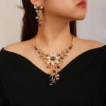 Wholesale Floral Pearl Set featuring colorful shell pearls and CZ flower tassels on gold plated copper from JuneJewelry.com.
