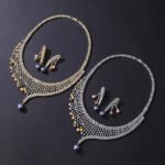 Wholesale Mesh Pearl Set featuring a CZ golden lattice collar with multicolored shell pearl drops on gold plated copper from JuneJewelry.com