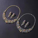 Wholesale Crown Pearl Set featuring a CZ diamond mesh collar with multicolored shell pearls on gold plated copper from JuneJewelry.com – SKU CN11546.795.A.