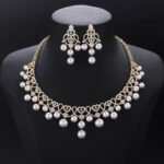 Wholesale Lace Pearl Set featuring CZ paved openwork heart loops with dangling colorful shell pearls on gold plated copper from JuneJewelry.com.