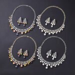 Wholesale Lace Pearl Set featuring CZ paved openwork heart loops with dangling colorful shell pearls on gold plated copper from JuneJewelry.com.