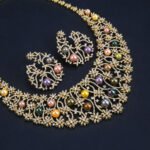 Wholesale Spiral Pearl Set featuring a CZ spiral vine collar with multicolored shell pearls on gold plated copper from JuneJewelry.com.