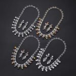 Wholesale Vine Pearl Set featuring CZ micro paved olive leaf branches with dangling colorful shell pearls on gold plated copper from JuneJewelry.com.