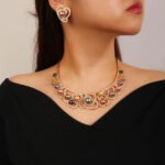 Wholesale Heart Pearl Set featuring CZ paved heart motifs cradling colorful shell pearls on gold plated copper from JuneJewelry.com.
