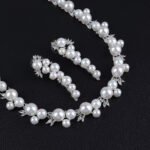 Wholesale Cluster Pearl Set featuring champagne shell pearls and CZ leaf motifs on gold plated copper from JuneJewelry.com.