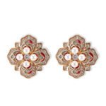 Vintage enamel pearl flower stud earrings featuring a four-petal clover motif set with central pearls, micro-pavé CZ halo, rich enamel accents, and 925 sterling silver posts