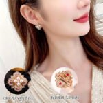 Vintage enamel pearl flower stud earrings featuring a four-petal clover motif set with central pearls, micro-pavé CZ halo, rich enamel accents, and 925 sterling silver posts