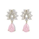 Tear drop crackle CZ teardrop earrings featuring a crystal halo teardrop stud with a suspended ice-crackle gemstone drop and 925 sterling silver ear posts.