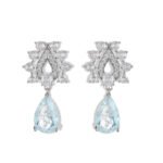 Tear drop crackle CZ teardrop earrings featuring a crystal halo teardrop stud with a suspended ice-crackle gemstone drop and 925 sterling silver ear posts.