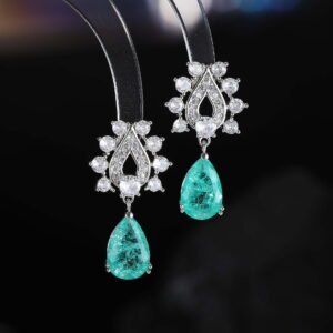 Tear drop crackle CZ teardrop earrings featuring a crystal halo teardrop stud with a suspended ice-crackle gemstone drop and 925 sterling silver ear posts.