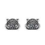 Tiger head CZ turquoise stud earrings featuring micro-pave cubic zirconia tiger motif with 925 sterling silver posts available on junejewelry.com