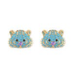 Tiger head CZ turquoise stud earrings featuring micro-pave cubic zirconia tiger motif with 925 sterling silver posts available on junejewelry.com
