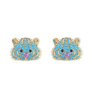 Tiger head CZ turquoise stud earrings featuring micro-pave cubic zirconia tiger motif with 925 sterling silver posts available on junejewelry.com