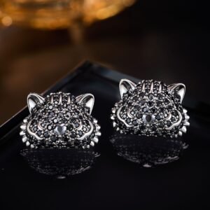 Tiger head CZ turquoise stud earrings featuring micro-pave cubic zirconia tiger motif with 925 sterling silver posts available on junejewelry.com