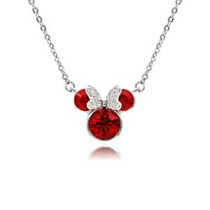 Crystal bow mouse necklace wholesale featuring round Swarovski element crystal mouse silhouette with paved crystal bow, palladium-plated copper chain from junejewelry.com.