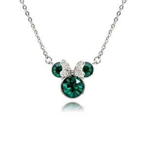 Crystal bow mouse necklace wholesale featuring round Swarovski element crystal mouse silhouette with paved crystal bow, palladium-plated copper chain from junejewelry.com.
