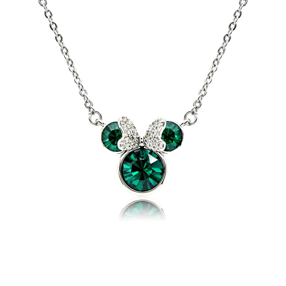 G100032E07Y.72.A Crystal bow mouse necklace wholesale featuring round Swarovski element crystal mouse silhouette with paved crystal bow, palladium-plated copper chain from junejewelry.com.