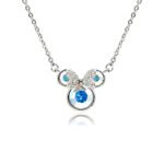 Crystal bow mouse necklace wholesale featuring round Swarovski element crystal mouse silhouette with paved crystal bow, palladium-plated copper chain from junejewelry.com.