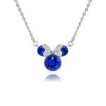 Crystal bow mouse necklace wholesale featuring round Swarovski element crystal mouse silhouette with paved crystal bow, palladium-plated copper chain from junejewelry.com.
