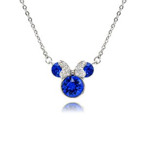 Crystal bow mouse necklace wholesale featuring round Swarovski element crystal mouse silhouette with paved crystal bow, palladium-plated copper chain from junejewelry.com.