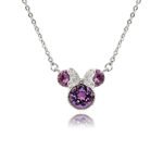 Crystal bow mouse necklace wholesale featuring round Swarovski element crystal mouse silhouette with paved crystal bow, palladium-plated copper chain from junejewelry.com.