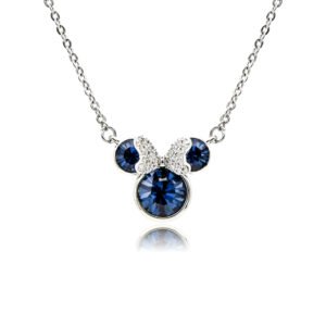 Crystal bow mouse necklace wholesale featuring round Swarovski element crystal mouse silhouette with paved crystal bow, palladium-plated copper chain from junejewelry.com.