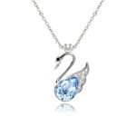 Swarovski crystal crown swan necklace wholesale featuring palladium plated brass chain, pavé crystal swan wing, and pear cut main crystal, SKU G100348E.