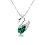 Swarovski crystal crown swan necklace wholesale featuring palladium plated brass chain, pavé crystal swan wing, and pear cut main crystal, SKU G100348E.