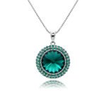 Round 12mm Swarovski element crystal pendant necklace with double-halo pave setting in palladium-plated brass base, SKU G100768E.
