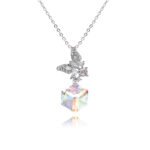 Swarovski crystal cube butterfly pendant necklace in palladium-plated brass with pave zircon butterfly top and geometric crystal element, SKU G100786E.