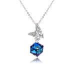 Swarovski crystal cube butterfly pendant necklace in palladium-plated brass with pave zircon butterfly top and geometric crystal element, SKU G100786E.