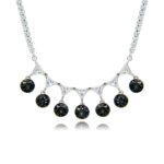 Swarovski crystal fringe necklace featuring 7 dangling round crystals hanging from a paved brass tennis chain base in palladium finish, SKU G101248E.