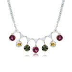 Swarovski crystal fringe necklace featuring 7 dangling round crystals hanging from a paved brass tennis chain base in palladium finish, SKU G101248E.