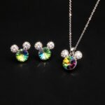 Wholesale Mickey jewelry set featuring platinum plated copper with iridescent Swarovski element crystals and pave ears from JuneJewelry.com.