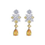 Tear drop CZ floral dangle earrings featuring multi-shaped geometric cubic zirconia, a teardrop crystal pendant, and 925 sterling silver posts