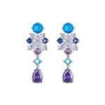 Tear drop CZ floral dangle earrings featuring multi-shaped geometric cubic zirconia, a teardrop crystal pendant, and 925 sterling silver posts