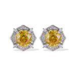Geometric hexagon rose cut cubic zirconia stud earrings with a pave halo border and 925 sterling silver ear posts