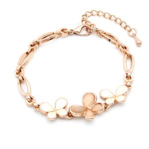 Wholesale shell butterfly bracelet in rose gold plated zinc alloy featuring natural shell butterfly charms from JuneJewelry.com.