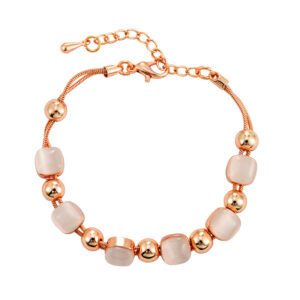 Wholesale square cat eye bracelet in rose gold plated zinc alloy featuring square cat eye stones and smooth rose gold beads from JuneJewelry.com.