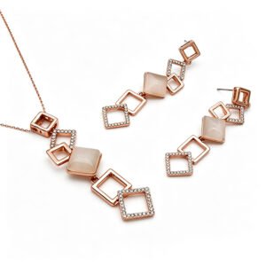 Wholesale opal jewelry set featuring rose gold plated zinc alloy and square cat eye stones from JuneJewelry.com for fashion retailers.