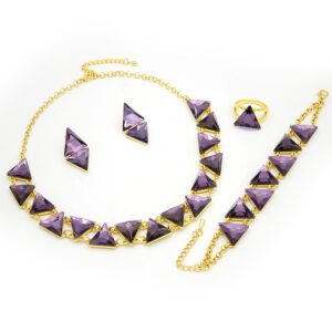 Wholesale Crystal Jewelry Set with triangular multi-color crystals on real gold plated brass from JuneJewelry.com.