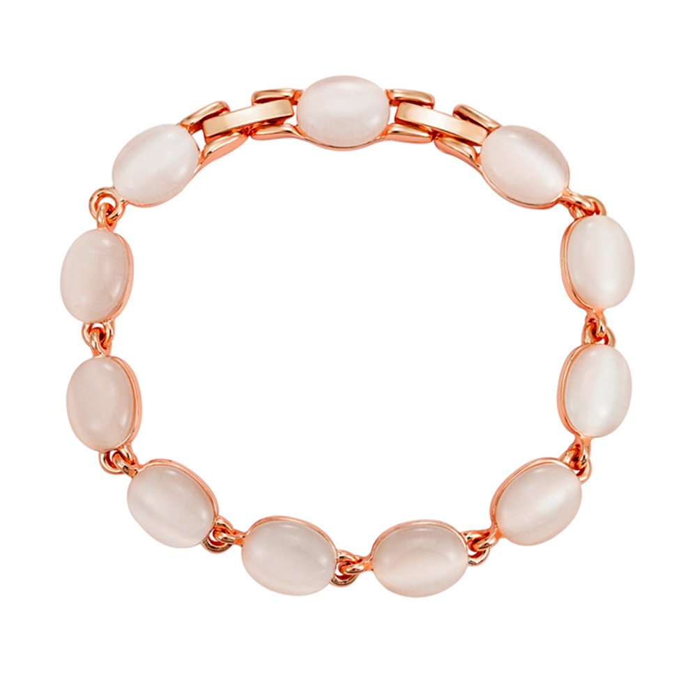 K200061H-001.64.A Wholesale cabochon cat eye bracelet in rose gold plated zinc alloy with continuous oval cat eye stones from JuneJewelry.com.