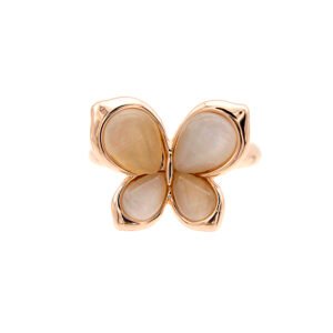 Wholesale butterfly cat eye ring in rose gold plated zinc alloy featuring four teardrop cat eye stone wings from JuneJewelry.com.