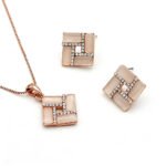 Wholesale square opal jewelry set with rose gold plated zinc alloy frame and rhinestone details from JuneJewelry.com for boutique orders.