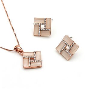 Wholesale square opal jewelry set with rose gold plated zinc alloy frame and rhinestone details from JuneJewelry.com for boutique orders.