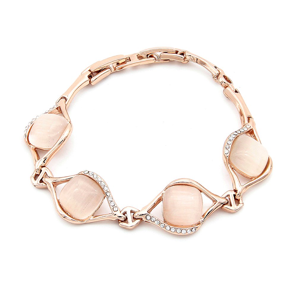 Wholesale eye shape cat eye bracelet in rose gold plated zinc alloy featuring cushion stones and crystal accents from JuneJewelry.com.
