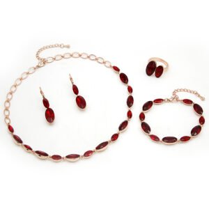 Wholesale Marquise Crystal Jewelry Set with rose gold plating, clear marquise crystals – necklace, bracelet, earrings, and ring from JuneJewelry.com factory price.
