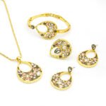 Wholesale Teardrop Crystal Jewelry Set with rose gold plating and multi-color crystals – necklace, bracelet, ring, and earrings from JuneJewelry.com factory price.