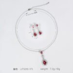 Niche double teardrop drop zircon jewelry set wholesale featuring a two-tier teardrop crystal pendant linked by marquise zircons with matching dangle earrings from junejewelry.com