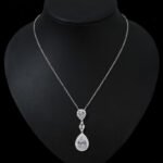 Niche double teardrop drop zircon jewelry set wholesale featuring a two-tier teardrop crystal pendant linked by marquise zircons with matching dangle earrings from junejewelry.com